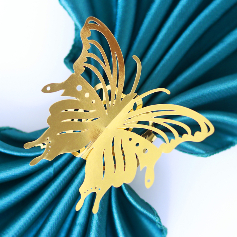 Tarpvalstybinis fabriko lazerinis tuščiaviduris trimatis drugelio formos servetėlių žiedas vestuvių atostogų veidrodinis rožinis servetėlių sagties dekoravimas