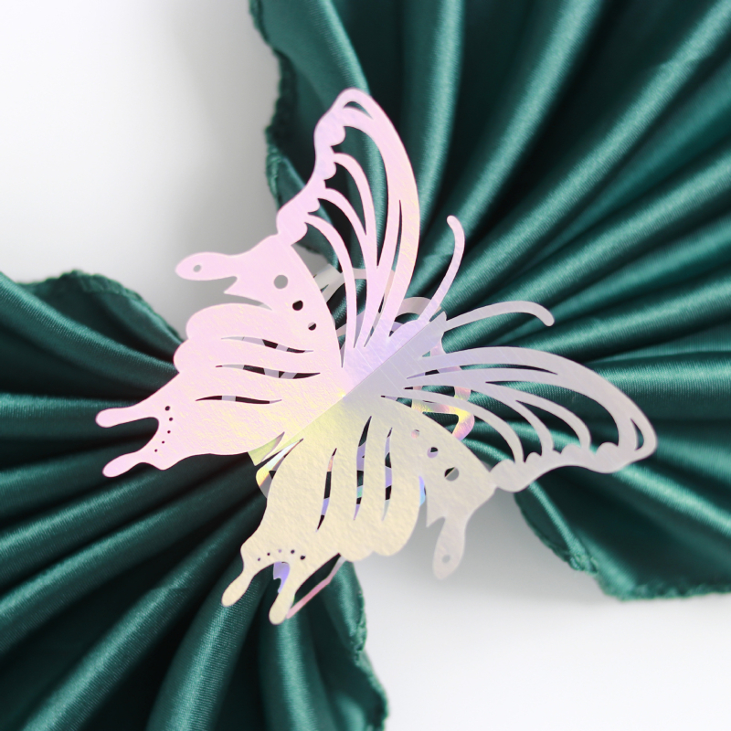 Tarpvalstybinis fabriko lazerinis tuščiaviduris trimatis drugelio formos servetėlių žiedas vestuvių atostogų veidrodinis rožinis servetėlių sagties dekoravimas