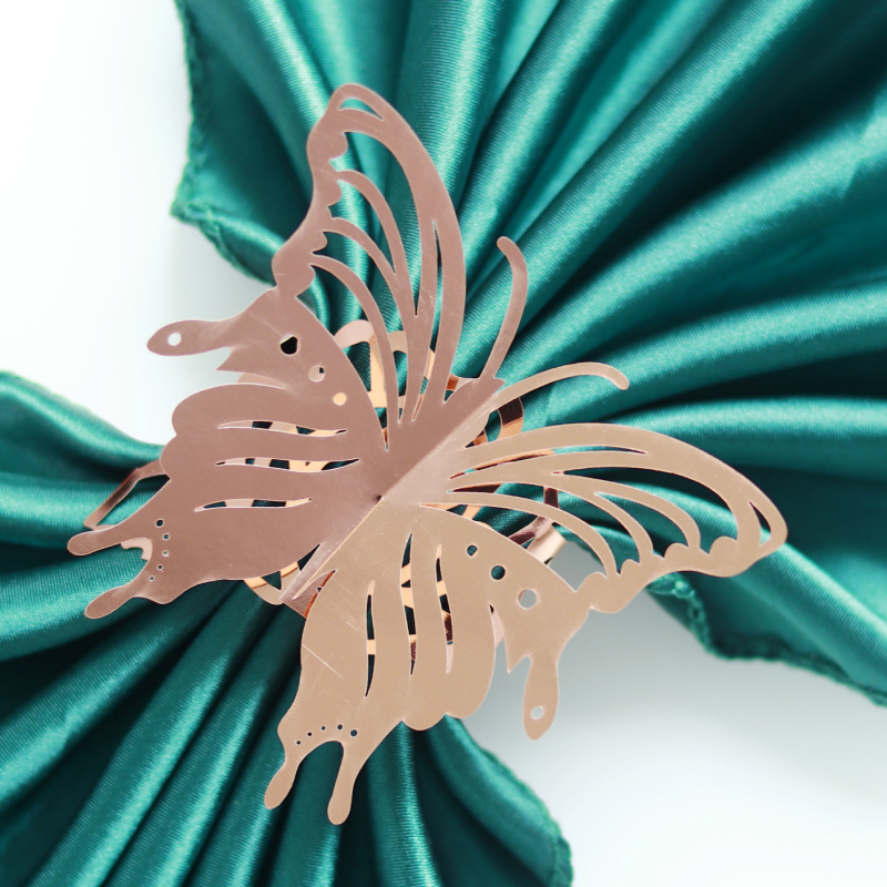 Tarpvalstybinis fabriko lazerinis tuščiaviduris trimatis drugelio formos servetėlių žiedas vestuvių atostogų veidrodinis rožinis servetėlių sagties dekoravimas