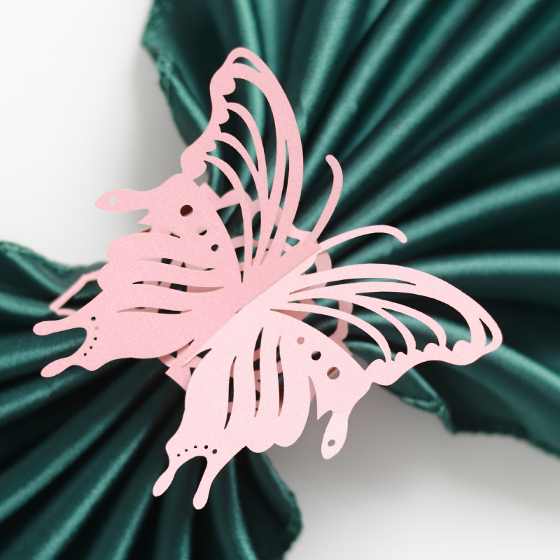 Tarpvalstybinis fabriko lazerinis tuščiaviduris trimatis drugelio formos servetėlių žiedas vestuvių atostogų veidrodinis rožinis servetėlių sagties dekoravimas