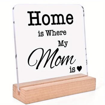 2D plokščias 1 akrilinis ženklas „Namai – mano mamos vieta“ su mediniu laikikliu