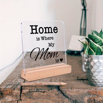 2D plokščias 1 akrilinis ženklas „Namai – mano mamos vieta“ su mediniu laikikliu