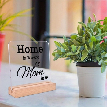 2D plokščias 1 akrilinis ženklas „Namai – mano mamos vieta“ su mediniu laikikliu