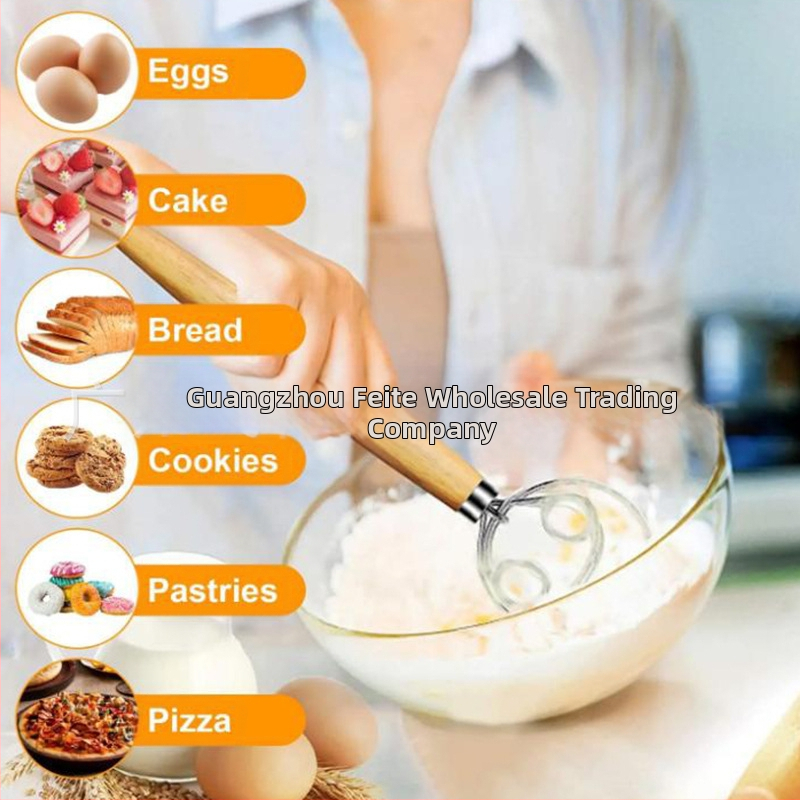 Трансграничен нов дъбов инструмент за разбиване на брашно от камбала, миксер за тесто от неръждаема стомана