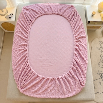 Thafu sametist voodikate, paks talvine kolmemõõtmeline lõikelilledega fliisvoodriga piimjas sametist voodilina, üheosaline voodikate, madratsi kaitsekate