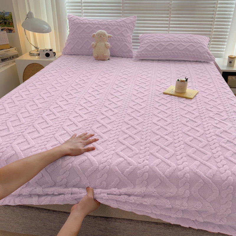 Thafu sametist voodikate, paks talvine kolmemõõtmeline lõikelilledega fliisvoodriga piimjas sametist voodilina, üheosaline voodikate, madratsi kaitsekate