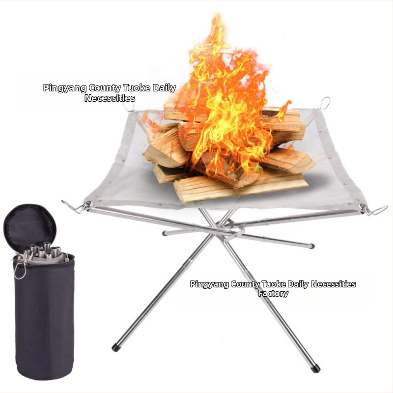 Сгъваема стойка за огън на открито, преносима стойка за къмпинг, преносима стойка за огнище, стойка за дърва за огрев на открито от ковано желязо