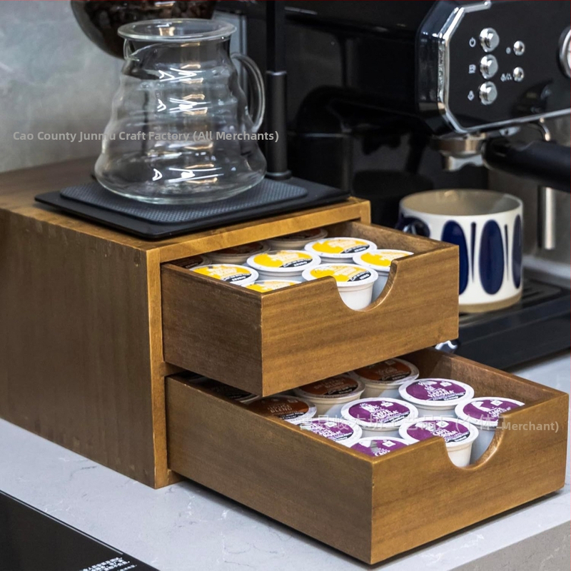 Дървена кутия за съхранение на капсули за кафе, издърпваща се кутия за пакетчета чай, стойка за съхранение на чай, разделителна основа за кафемашина