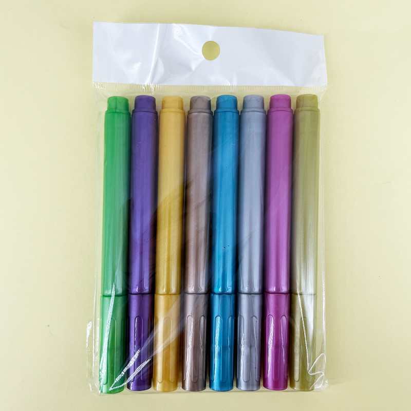 Metalinis žymeklis su perlamutriniu blizgesiu, spalvingas žymeklių rinkinys planuotojams, grafičiams, nuotraukų albumams ir žurnalams