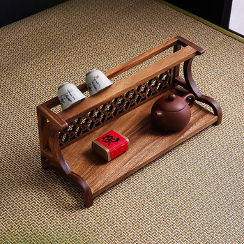 Naujas riešuto spalvos dvigubo naudojimo puodelių laikiklis arbatos puodeliams arbatinukams laikyti antikvarinis stovas nauja kiniško stiliaus arbatos lentyna arbatos staliukas laikymo lentyna