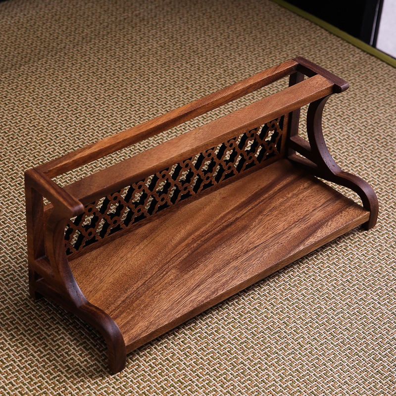 Naujas riešuto spalvos dvigubo naudojimo puodelių laikiklis arbatos puodeliams arbatinukams laikyti antikvarinis stovas nauja kiniško stiliaus arbatos lentyna arbatos staliukas laikymo lentyna