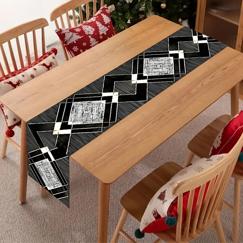 Piiriülene temu kuum müük mood mustvalge geomeetrilise lootosemustriga boheemlaslikus stiilis lauajooksja lauakaunistus