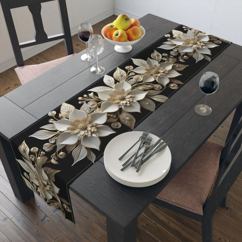 Piiriülene temu kuum müük mood mustvalge geomeetrilise lootosemustriga boheemlaslikus stiilis lauajooksja lauakaunistus