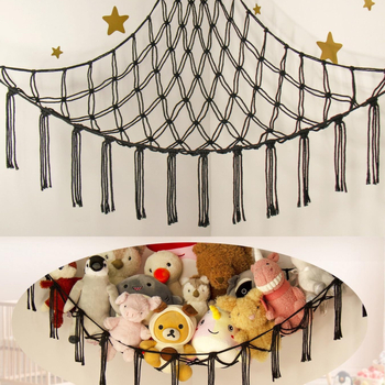 boheemlaslik kootud mänguasjade hoiuvõrgu tasku kolmnurkne mänguasjavõrgu tasku magamistoa nurga hoiuvõrk