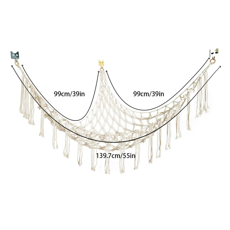 boheemlaslik kootud mänguasjade hoiuvõrgu tasku kolmnurkne mänguasjavõrgu tasku magamistoa nurga hoiuvõrk