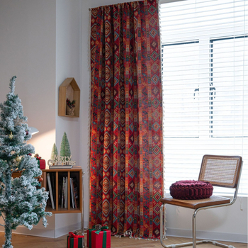 „Yiman Qiyun“ užuolaidos, raudonos šventinės žakardo kutais uždengtos virtuvės užuolaidos, įlankos langas, pusiau tamsintas, tiesioginis gamyklos tiekimas