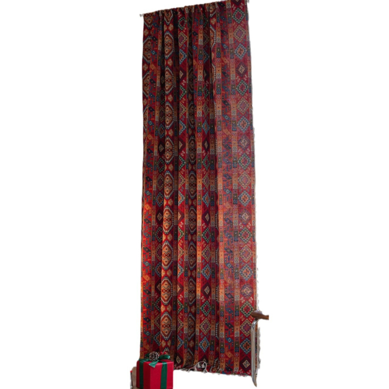 „Yiman Qiyun“ užuolaidos, raudonos šventinės žakardo kutais uždengtos virtuvės užuolaidos, įlankos langas, pusiau tamsintas, tiesioginis gamyklos tiekimas