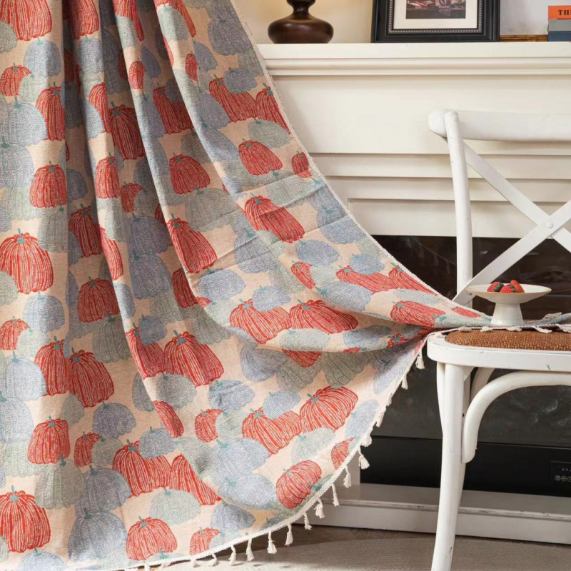 „Yiman Qiyun“ užuolaidos, raudonos šventinės žakardo kutais uždengtos virtuvės užuolaidos, įlankos langas, pusiau tamsintas, tiesioginis gamyklos tiekimas