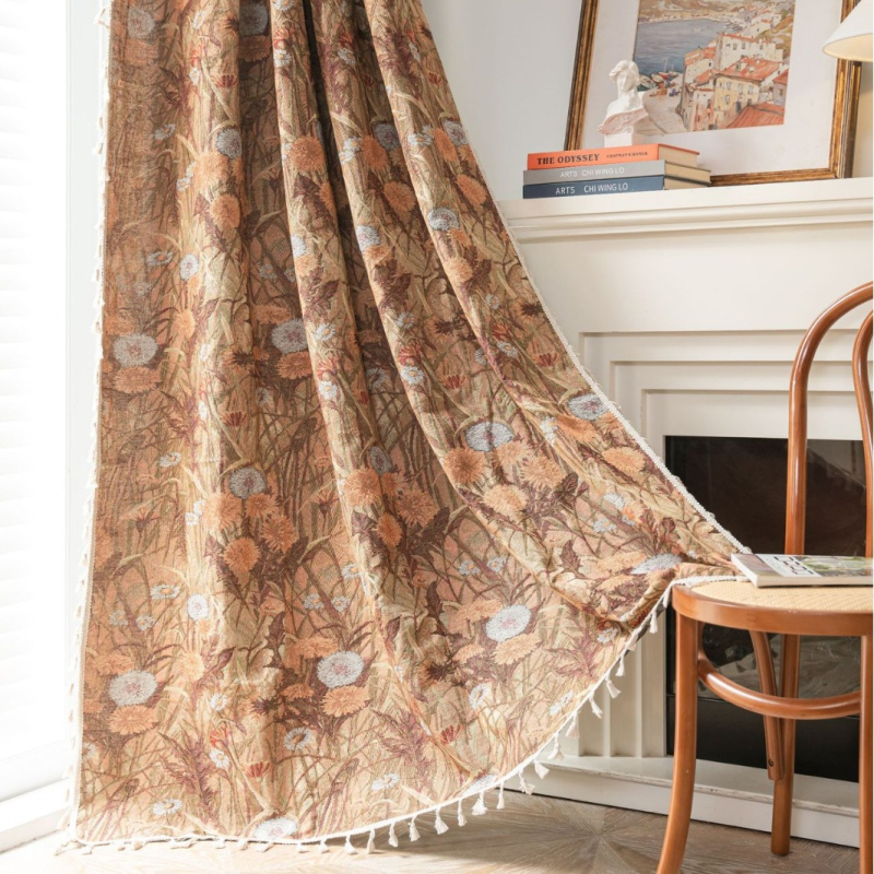 „Yiman Qiyun“ užuolaidos, raudonos šventinės žakardo kutais uždengtos virtuvės užuolaidos, įlankos langas, pusiau tamsintas, tiesioginis gamyklos tiekimas