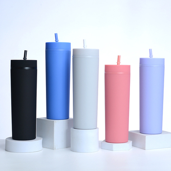 Νέο πλαστικό διπλής στρώσης 16oz με παγωμένο κύπελλο εξωτερικού εμπορίου, SKINNY, καουτσούκ, καλαμάκι βαφής, κύπελλο μεγάλης χωρητικότητας