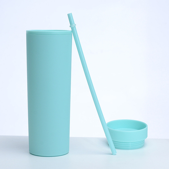 Νέο πλαστικό διπλής στρώσης 16oz με παγωμένο κύπελλο εξωτερικού εμπορίου, SKINNY, καουτσούκ, καλαμάκι βαφής, κύπελλο μεγάλης χωρητικότητας