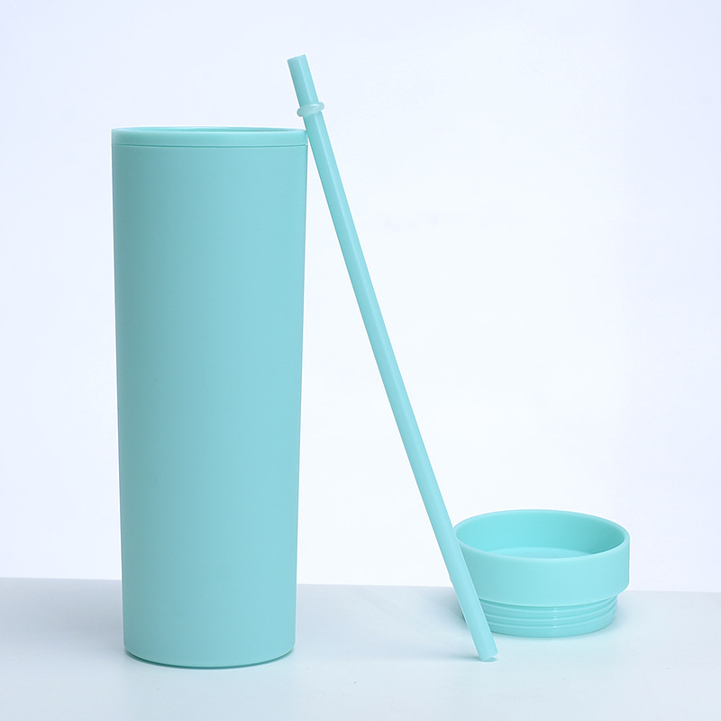 Νέο πλαστικό διπλής στρώσης 16oz με παγωμένο κύπελλο εξωτερικού εμπορίου, SKINNY, καουτσούκ, καλαμάκι βαφής, κύπελλο μεγάλης χωρητικότητας