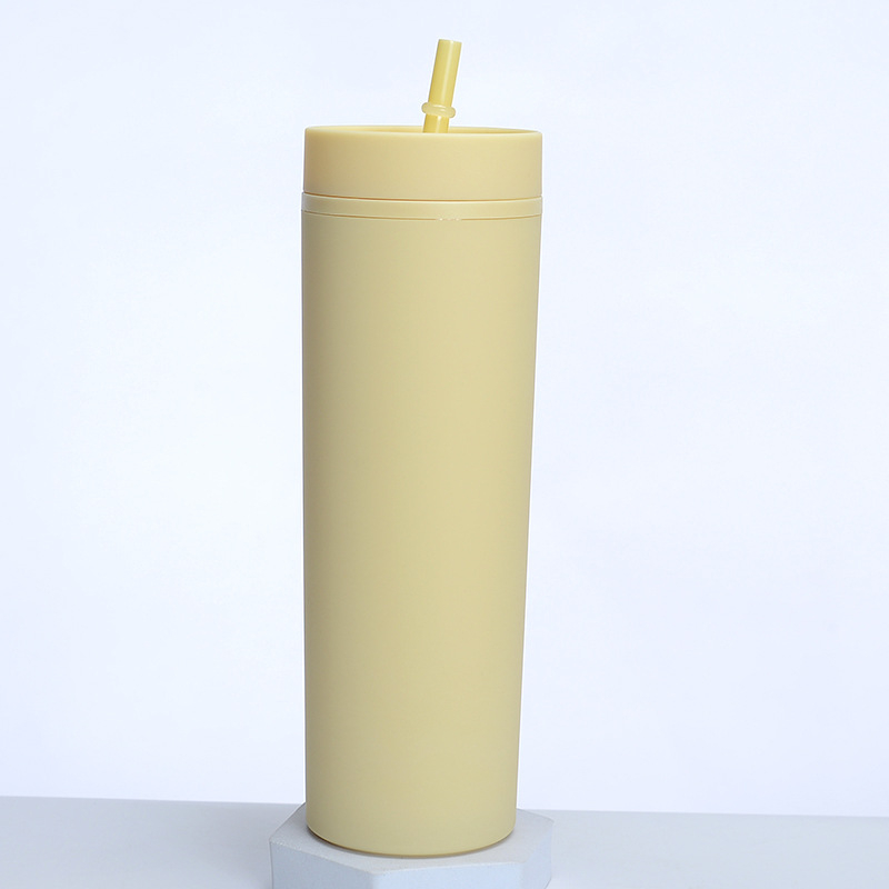 Νέο πλαστικό διπλής στρώσης 16oz με παγωμένο κύπελλο εξωτερικού εμπορίου, SKINNY, καουτσούκ, καλαμάκι βαφής, κύπελλο μεγάλης χωρητικότητας