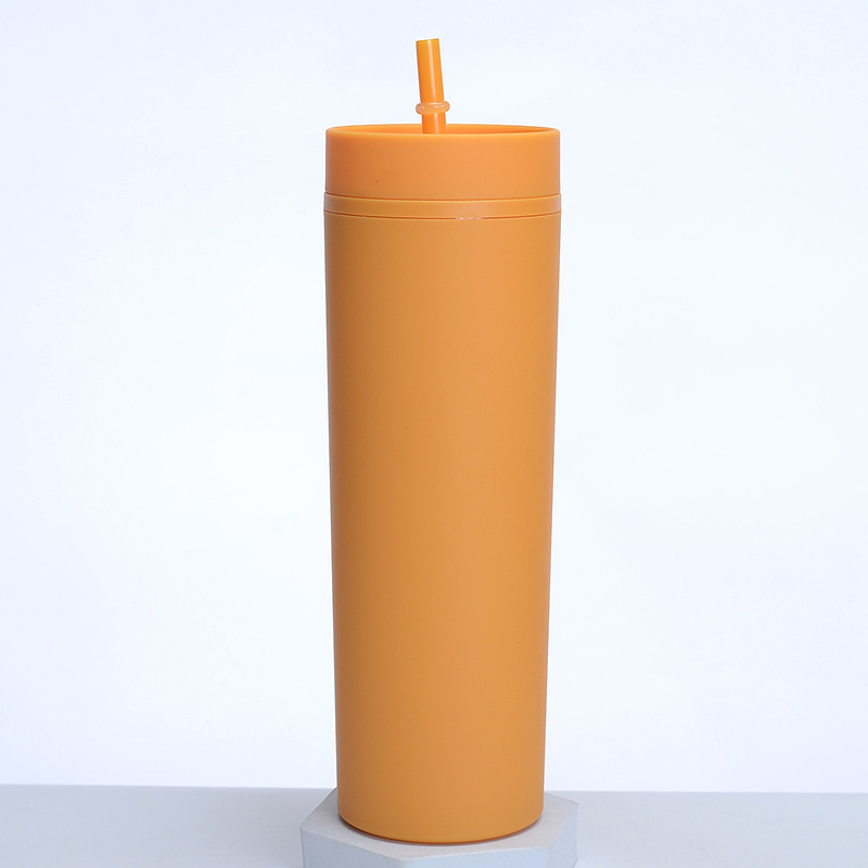 Νέο πλαστικό διπλής στρώσης 16oz με παγωμένο κύπελλο εξωτερικού εμπορίου, SKINNY, καουτσούκ, καλαμάκι βαφής, κύπελλο μεγάλης χωρητικότητας