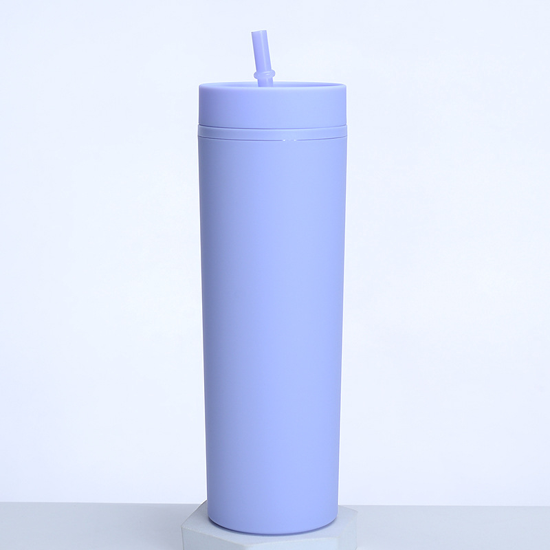 Νέο πλαστικό διπλής στρώσης 16oz με παγωμένο κύπελλο εξωτερικού εμπορίου, SKINNY, καουτσούκ, καλαμάκι βαφής, κύπελλο μεγάλης χωρητικότητας