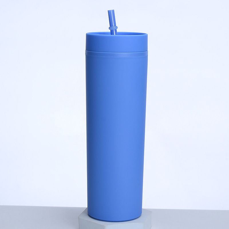 Νέο πλαστικό διπλής στρώσης 16oz με παγωμένο κύπελλο εξωτερικού εμπορίου, SKINNY, καουτσούκ, καλαμάκι βαφής, κύπελλο μεγάλης χωρητικότητας