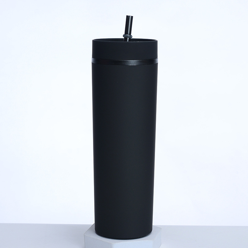 Νέο πλαστικό διπλής στρώσης 16oz με παγωμένο κύπελλο εξωτερικού εμπορίου, SKINNY, καουτσούκ, καλαμάκι βαφής, κύπελλο μεγάλης χωρητικότητας