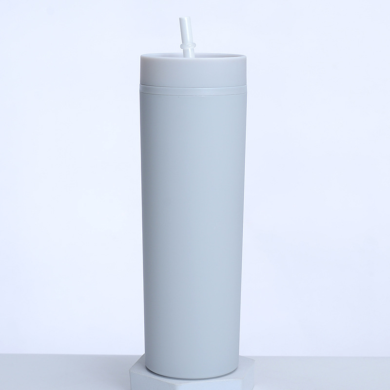 Νέο πλαστικό διπλής στρώσης 16oz με παγωμένο κύπελλο εξωτερικού εμπορίου, SKINNY, καουτσούκ, καλαμάκι βαφής, κύπελλο μεγάλης χωρητικότητας