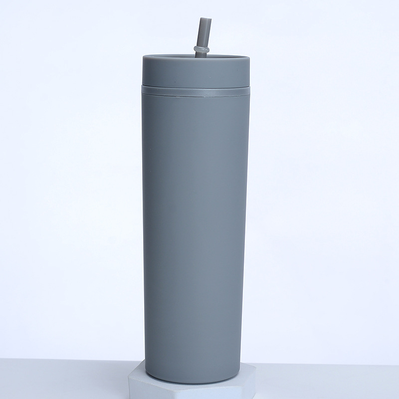 Νέο πλαστικό διπλής στρώσης 16oz με παγωμένο κύπελλο εξωτερικού εμπορίου, SKINNY, καουτσούκ, καλαμάκι βαφής, κύπελλο μεγάλης χωρητικότητας