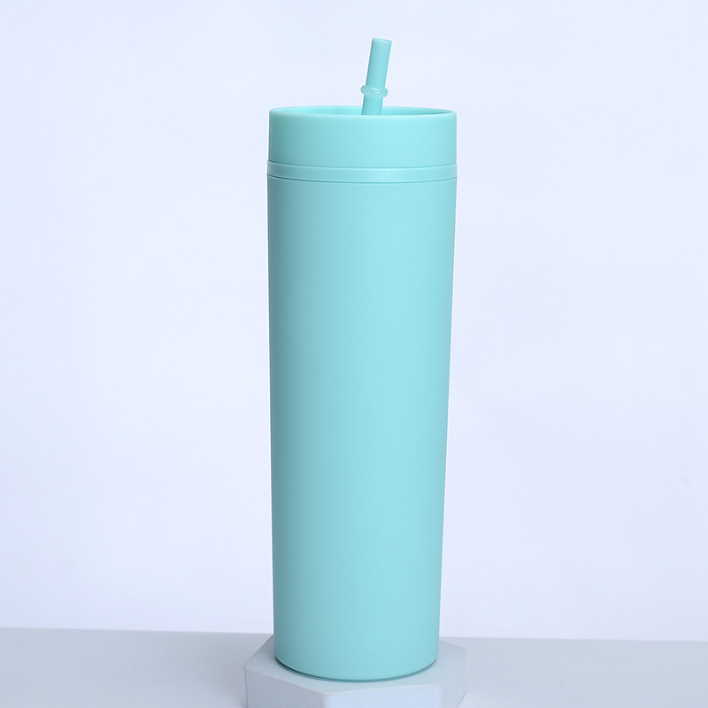 Νέο πλαστικό διπλής στρώσης 16oz με παγωμένο κύπελλο εξωτερικού εμπορίου, SKINNY, καουτσούκ, καλαμάκι βαφής, κύπελλο μεγάλης χωρητικότητας