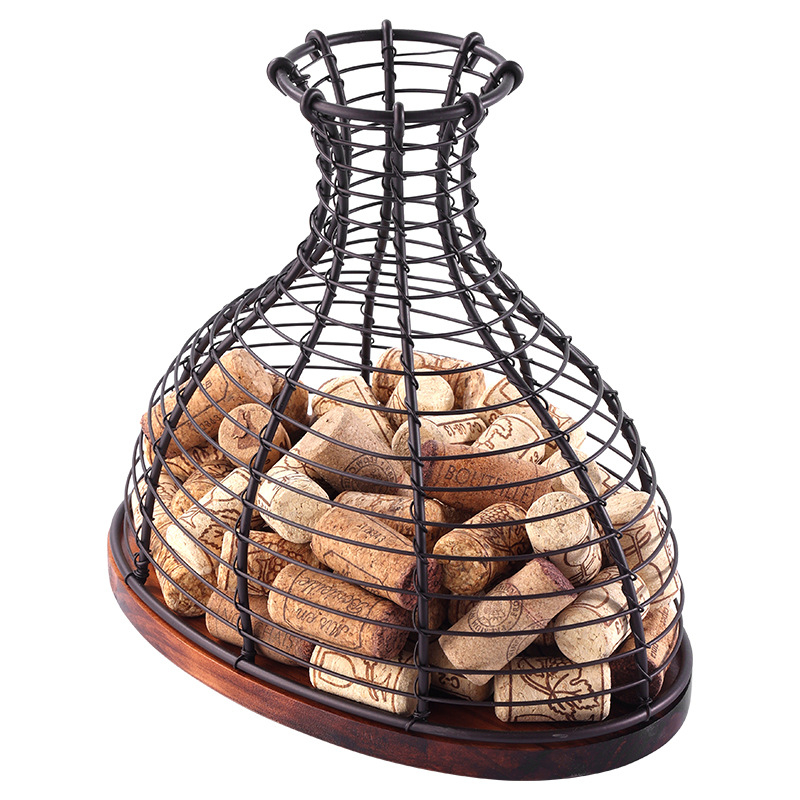 Tarpvalstybinis „Amazon“ medžio masyvo vyno kamščių laikymo krepšelis su geležiniu Europos komercinio viešbučio vyno ąžuolo kamščių kolekcijos krepšeliu