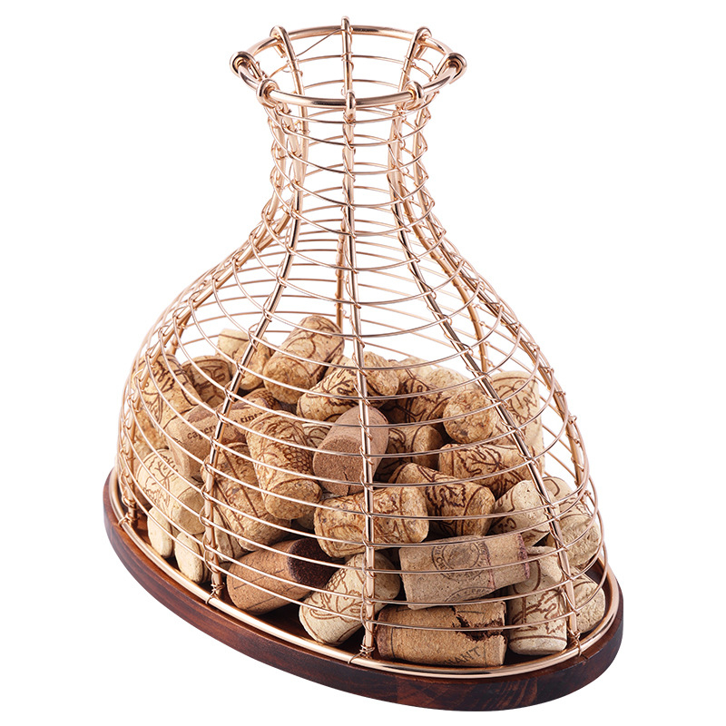 Tarpvalstybinis „Amazon“ medžio masyvo vyno kamščių laikymo krepšelis su geležiniu Europos komercinio viešbučio vyno ąžuolo kamščių kolekcijos krepšeliu