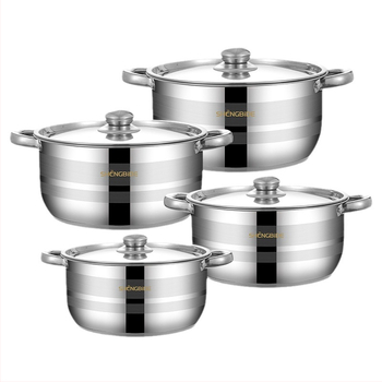 Tarpvalstybinis, karšto pardavimo nerūdijančio plieno sriubos puodo kombinuotas puodas, tinkantis sustorintu kompoziciniu dugnu, virtuvės reikmenų rinkinys, aštuonių dalių puodas