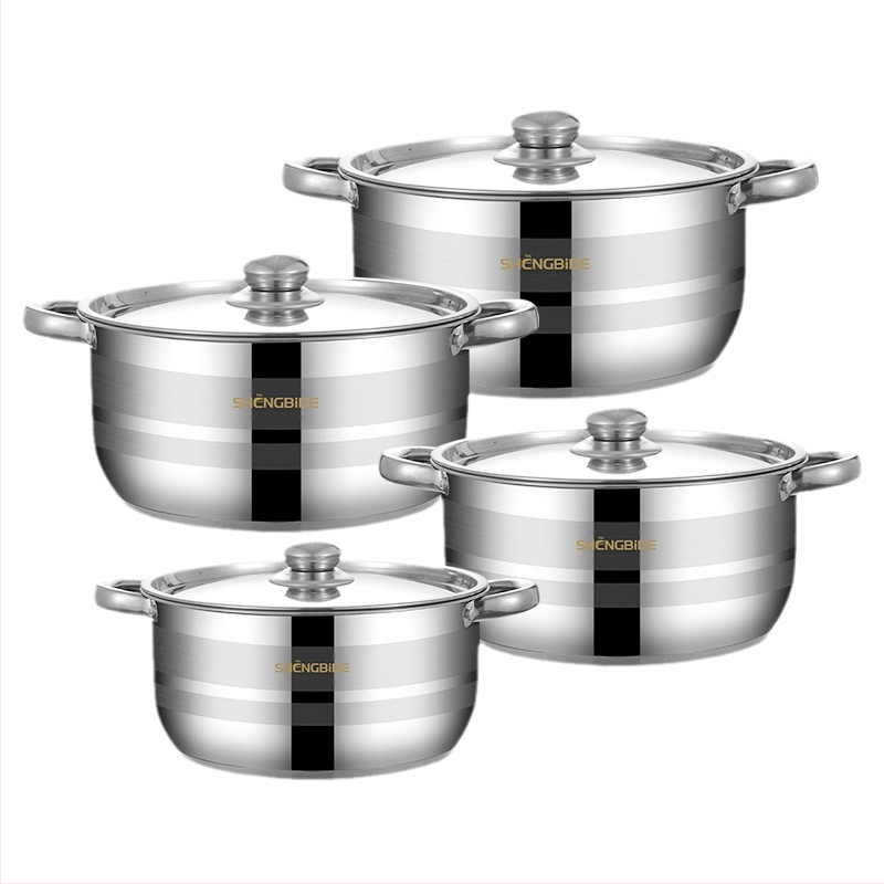 Трансграничен горещо продаван комплект от неръждаема стомана за супа, комбиниран комплект, удебелено композитно дъно, кухненски принадлежности, комплект от осем части