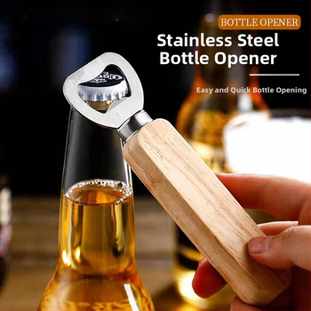 Домакински отварач за бутилки с дървена дръжка, креативен отварач за бутилки от неръждаема стомана, отварач за консерви, търговски подаръци, кухненски прибори