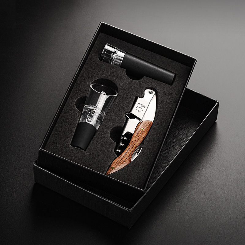 Нож от неръждаема стомана Seahorse, отварачка за вино, многофункционална, отварачка за вино от масивна дървесина, с лого и надпис.