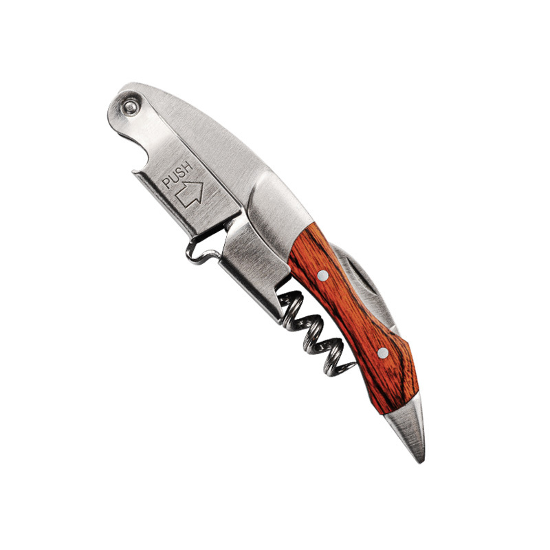 Нож от неръждаема стомана Seahorse, отварачка за вино, многофункционална, отварачка за вино от масивна дървесина, с лого и надпис.