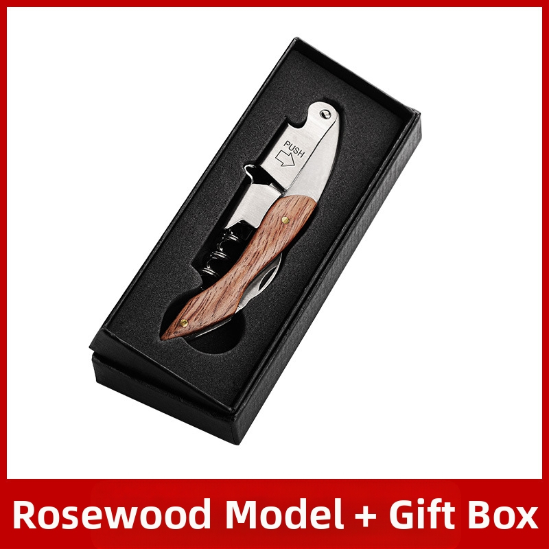 Otvárač na víno z nehrdzavejúcej ocele, nôž Seahorse, multifunkčný otvárač na víno z masívneho dreva s nápisom LOGO.