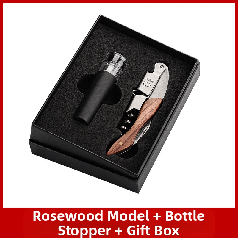 Otvárač na víno z nehrdzavejúcej ocele, nôž Seahorse, multifunkčný otvárač na víno z masívneho dreva s nápisom LOGO.