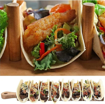 Ράφι για τηγανίτες από μπαμπού σε απόθεμα, ξύλινος δίσκος για μπουρίτο μεξικανικού πάρτι, σχάρα για τηγανίτες μπανάνας και τάκος καλαμποκιού από μασίφ ξύλο