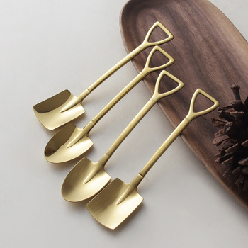 Prabangus auksinis šerblio šaukštas, kvadratinis, kūrybingas kareivio kastuvas, desertinis šaukštas, vaikiškas šaukštas, arbūzinis šaukštas, mielas šaukštas