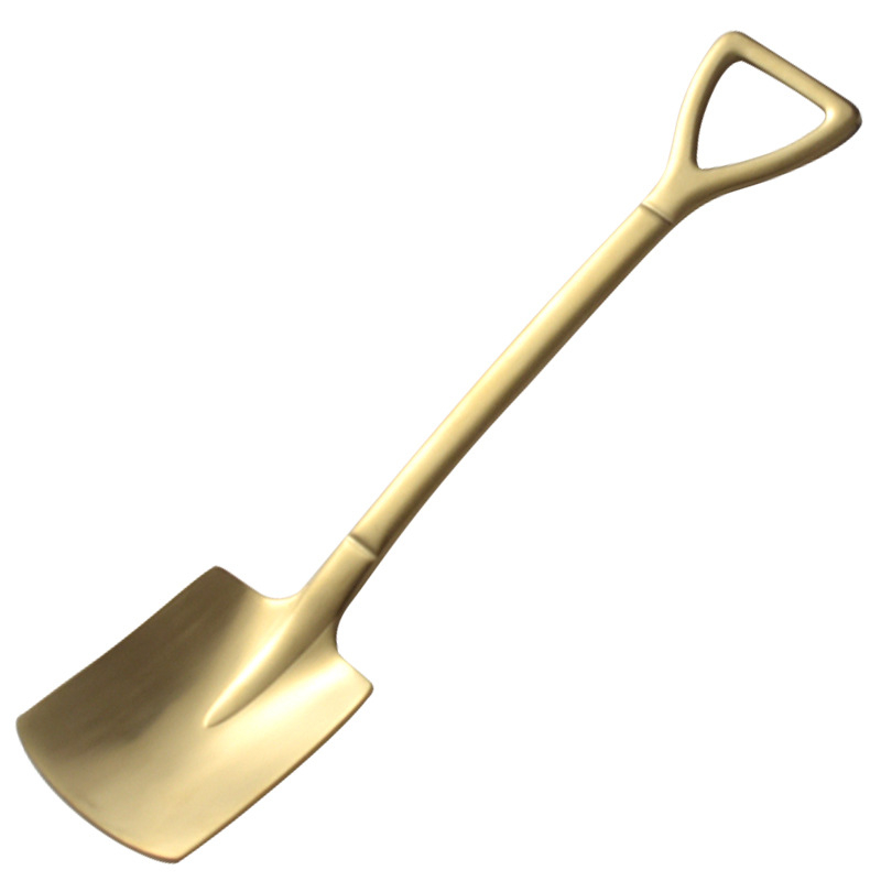 Prabangus auksinis šerblio šaukštas, kvadratinis, kūrybingas kareivio kastuvas, desertinis šaukštas, vaikiškas šaukštas, arbūzinis šaukštas, mielas šaukštas