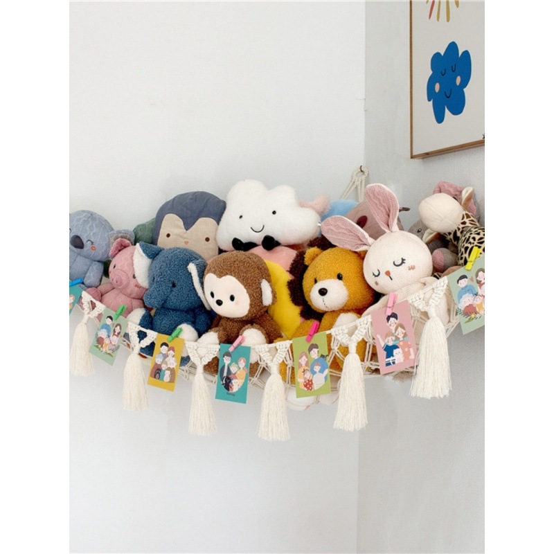 Мрежа за съхранение на кукли в ъгъла, триъгълна люлка, хамак, мрежа с джоб, ръчно тъкано памучно въже, декорация за стената