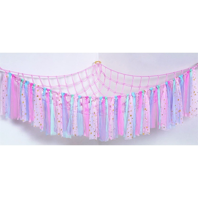 Мрежа за съхранение на кукли в ъгъла, триъгълна люлка, хамак, мрежа с джоб, ръчно тъкано памучно въже, декорация за стената