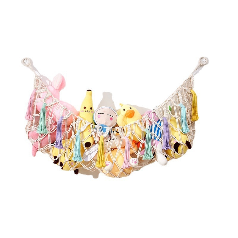 Мрежа за съхранение на кукли в ъгъла, триъгълна люлка, хамак, мрежа с джоб, ръчно тъкано памучно въже, декорация за стената