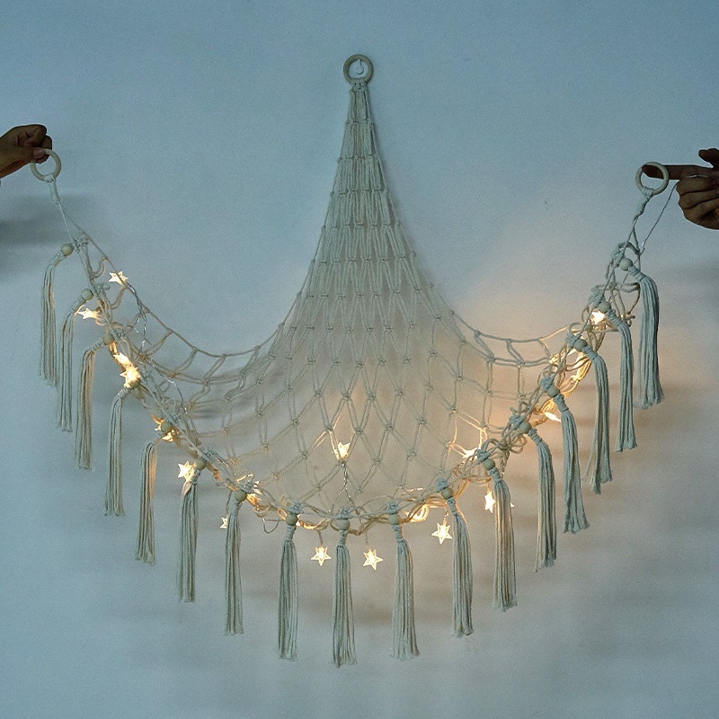 Мрежа за съхранение на кукли в ъгъла, триъгълна люлка, хамак, мрежа с джоб, ръчно тъкано памучно въже, декорация за стената